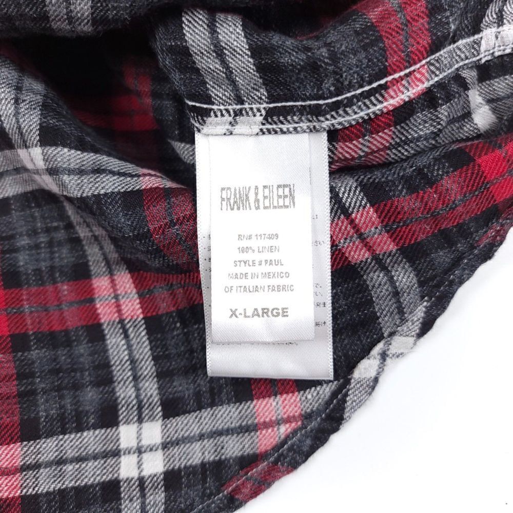 FRANK AND EILEEN 100% Linen Paul Oversized Button Down Shirt Red Gray Plaid XL - Picture 11 of 11